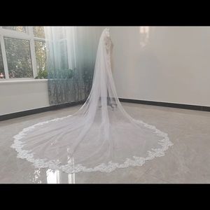 White Cathedral Tulle Lace Edge Bridal Veil